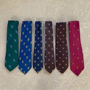 Lot of 6 Vintage Pheasant Bird Hunting Neckties Ties Coat of Arms Blue Brown